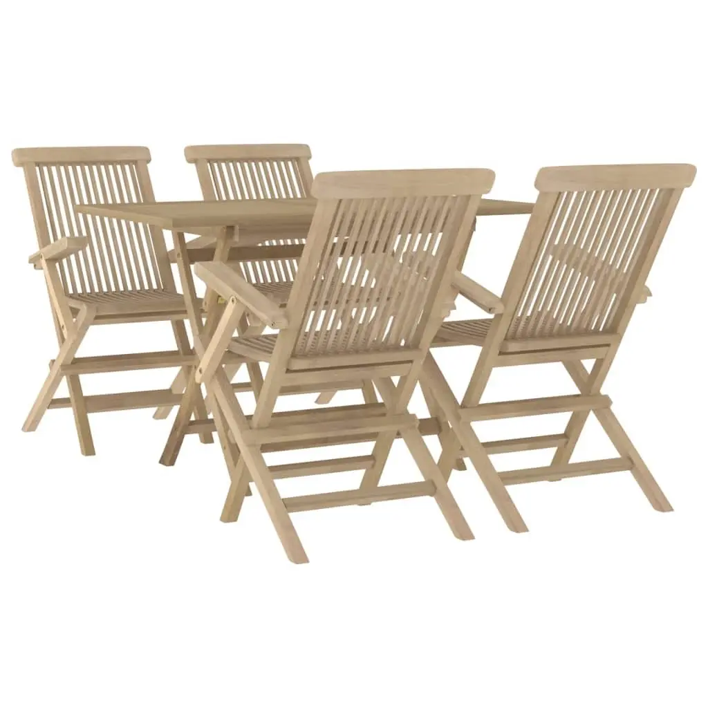 Garden Dining Set Foldable Grey Wooden 5 Piece Outdoor Furniture