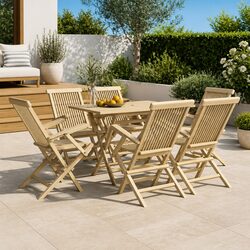 7 Piece Garden Dining Set Grey Solid Teak Wood Outdoor Furniture Table Chairs