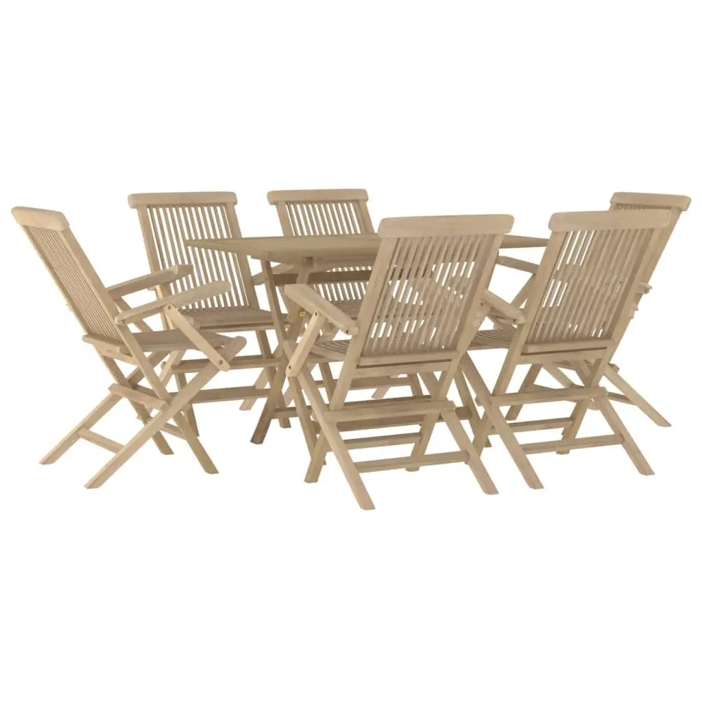 7 Piece Garden Dining Set Grey Solid Teak Wood Outdoor Furniture Table Chairs