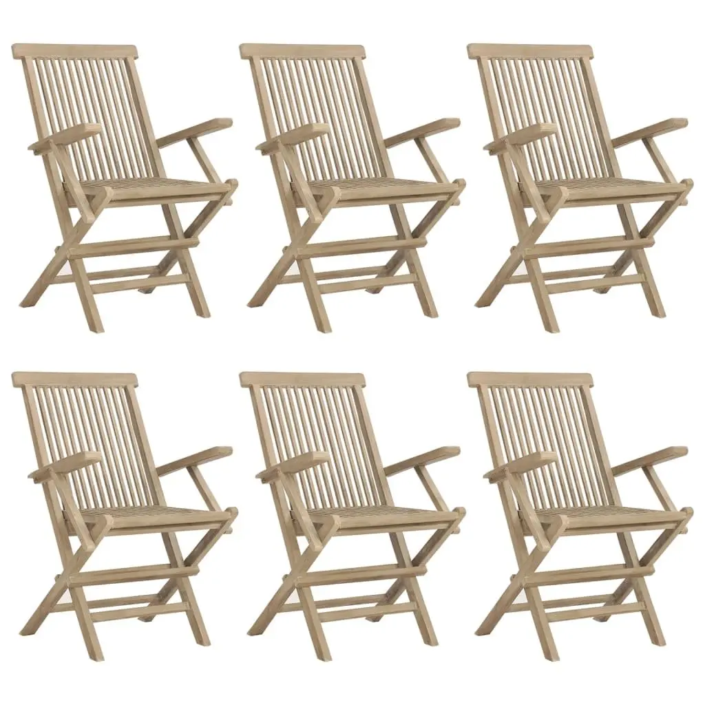 7 Piece Garden Dining Set Grey Solid Teak Wood Outdoor Furniture Table Chairs