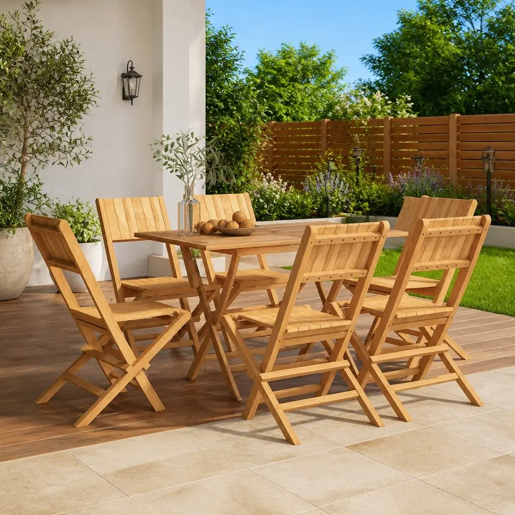 Folding Garden Chairs 6 pcs Outdoor Seating Wooden Slatted Design Backrest