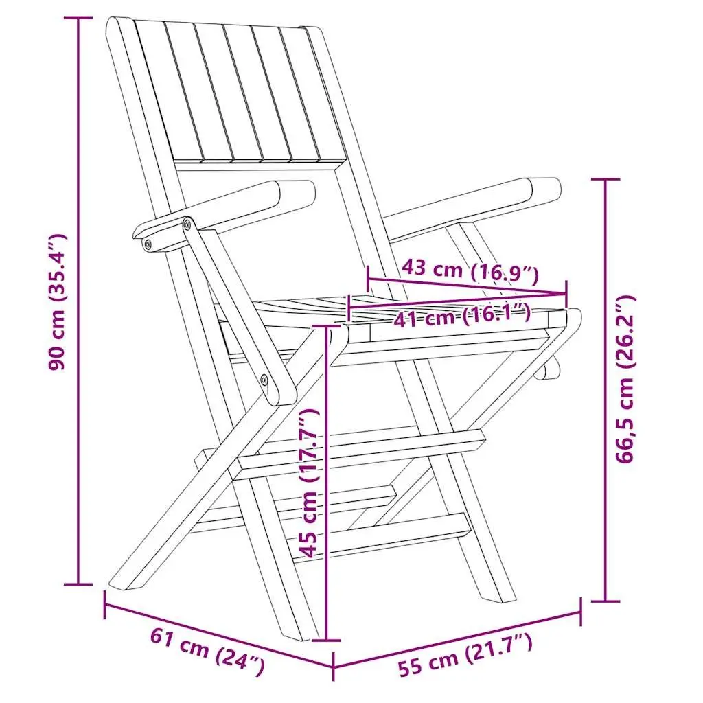 Folding Garden Chairs Solid Teak Wood Outdoor Seating Brown 55x61x90cm 6 Piece