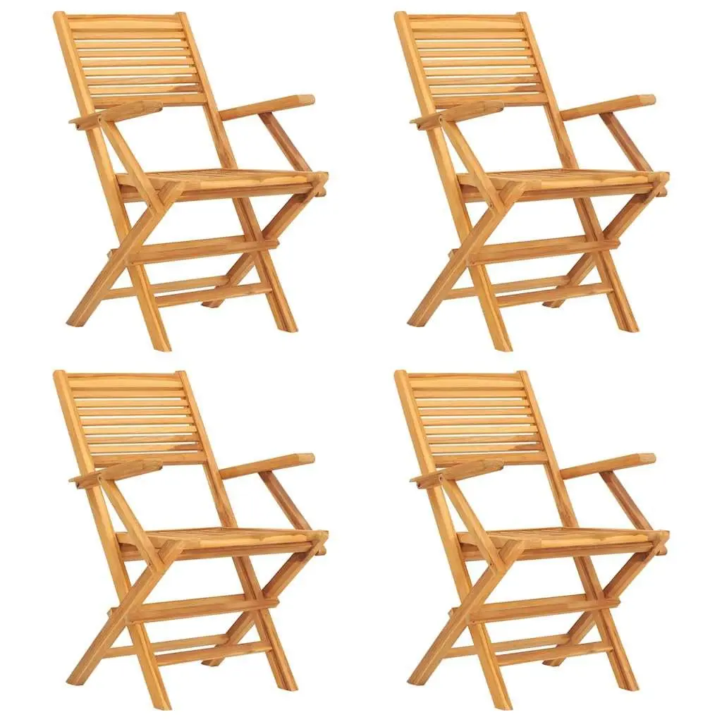 Outdoor Folding Garden Chairs 4 pcs Wooden Seating Backrest Armrests Brown