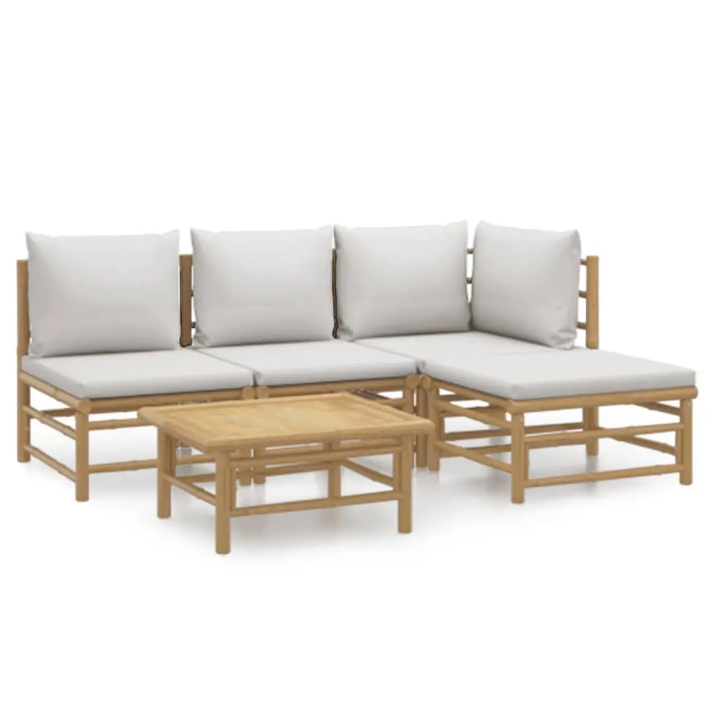 Bamboo Lounge Set 5 Piece Modular Outdoor Furniture with Cushions for Relaxation