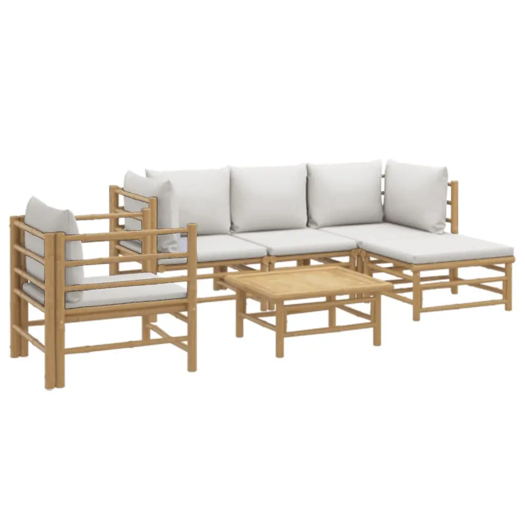 6 Piece Bamboo Garden Lounge Set Outdoor Furniture with Cushions