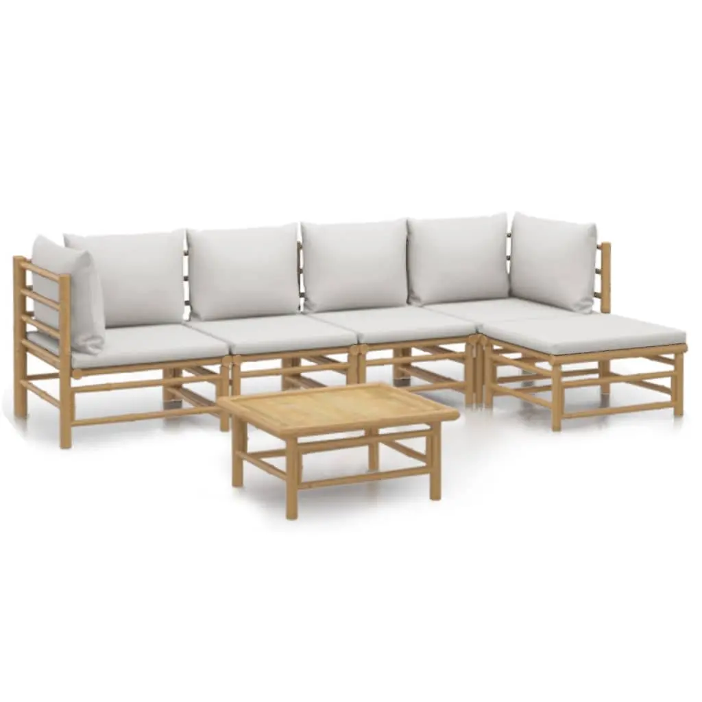 Garden Lounge Set 6 Piece Bamboo Outdoor Furniture Sectional with Cushions