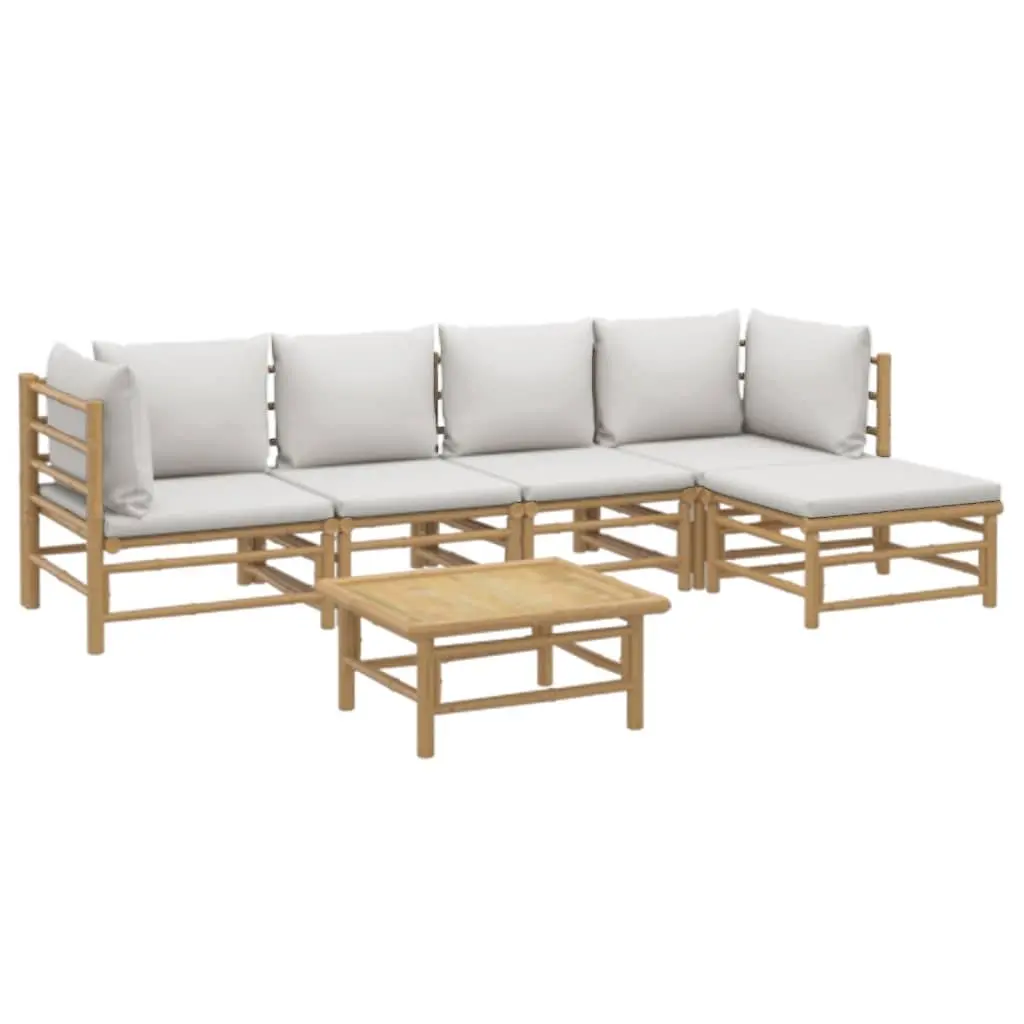 Garden Lounge Set 6 Piece Bamboo Outdoor Furniture Sectional with Cushions