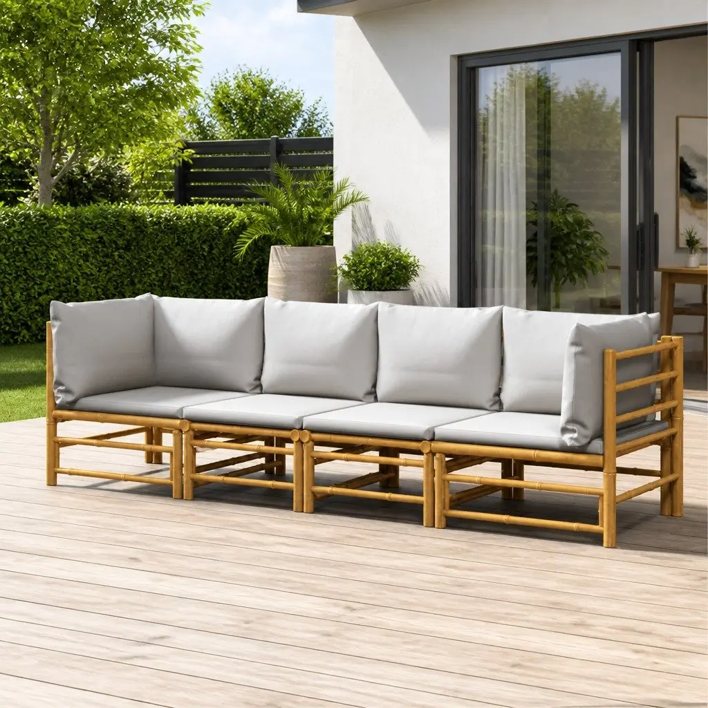 4 Piece Garden Lounge Set Bamboo Modular Outdoor Sofa with Cushions