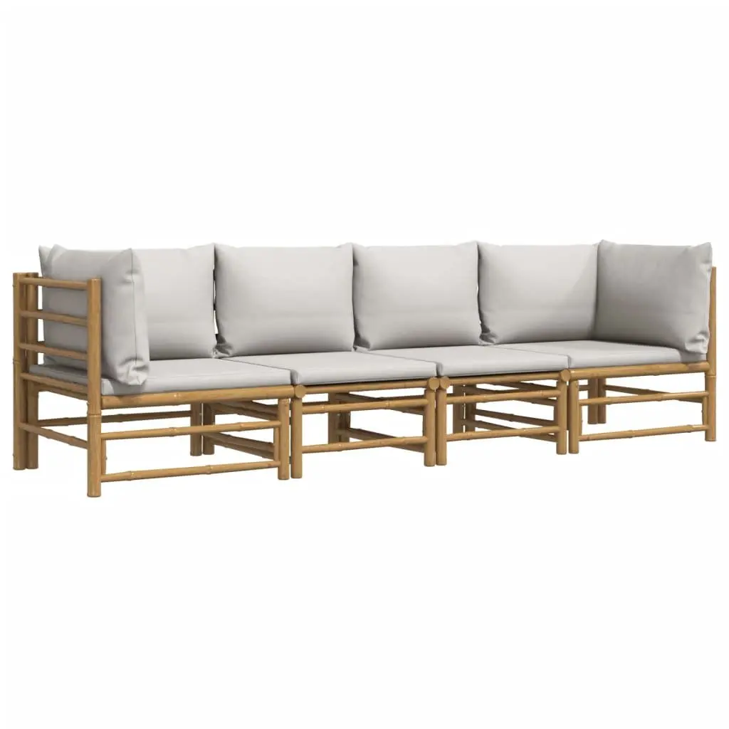 4 Piece Garden Lounge Set Bamboo Modular Outdoor Sofa with Cushions