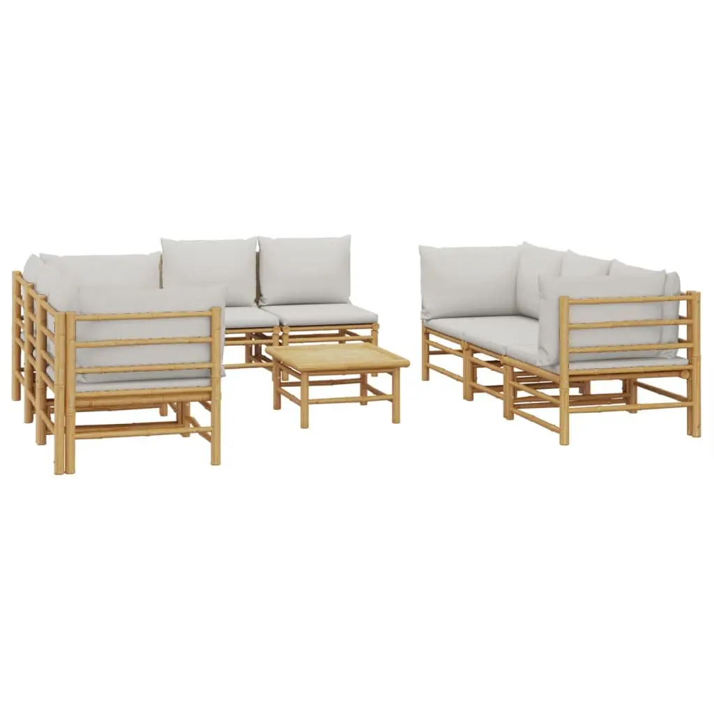 Bamboo Garden Lounge Set 9 Piece Outdoor Furniture with Light Grey Cushions