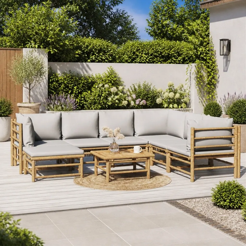 Bamboo Garden Lounge Set Modular 8 Piece Outdoor Furniture with Cushions