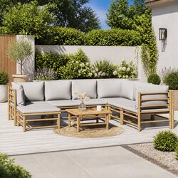 Garden Lounge Set 8 Piece Bamboo Outdoor Furniture with Cushions Patio Sofa