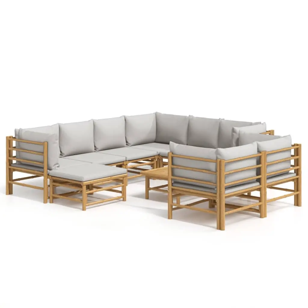 Bamboo Outdoor Lounge Furniture Set 10 Pieces with Cushions for Garden and Patio