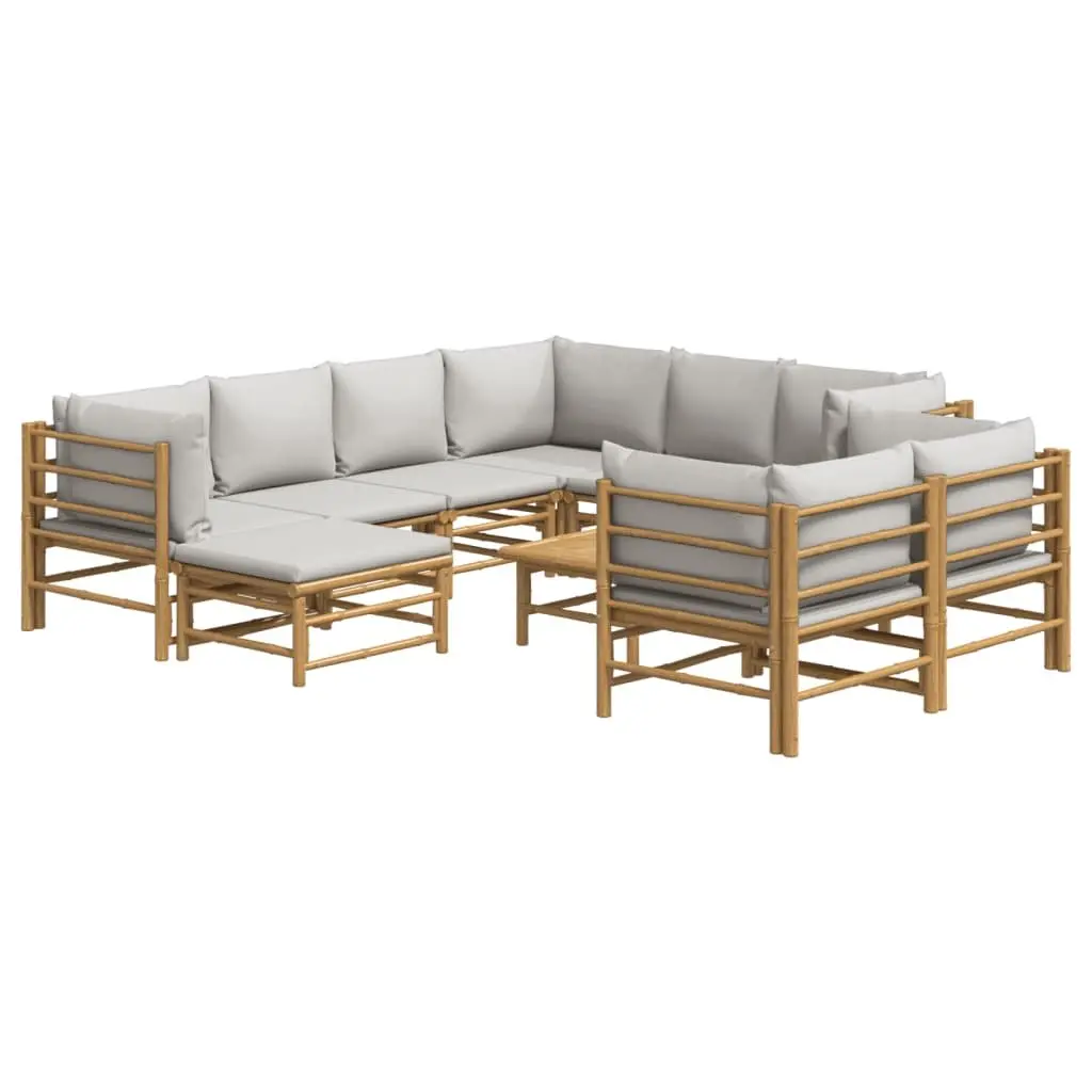 Bamboo Outdoor Lounge Furniture Set 10 Pieces with Cushions for Garden and Patio