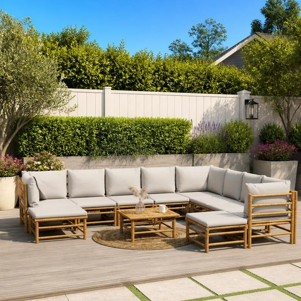 Bamboo Garden Lounge Set Modular 11 Piece Outdoor Furniture with Cushions Brown