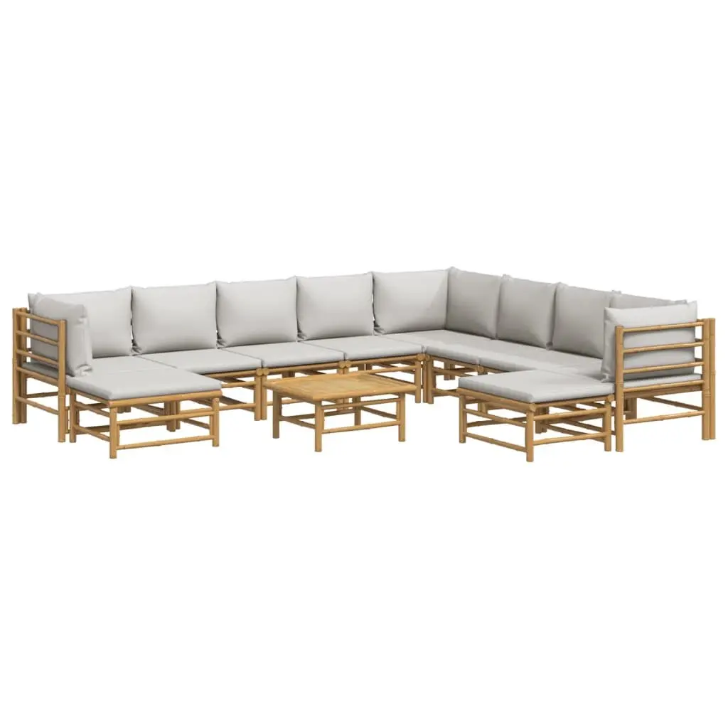 Bamboo Garden Lounge Set Modular 11 Piece Outdoor Furniture with Cushions Brown
