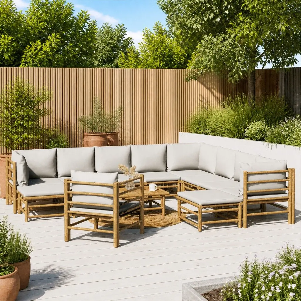 Bamboo Garden Lounge Set Modular Outdoor Furniture 12 Piece Brown