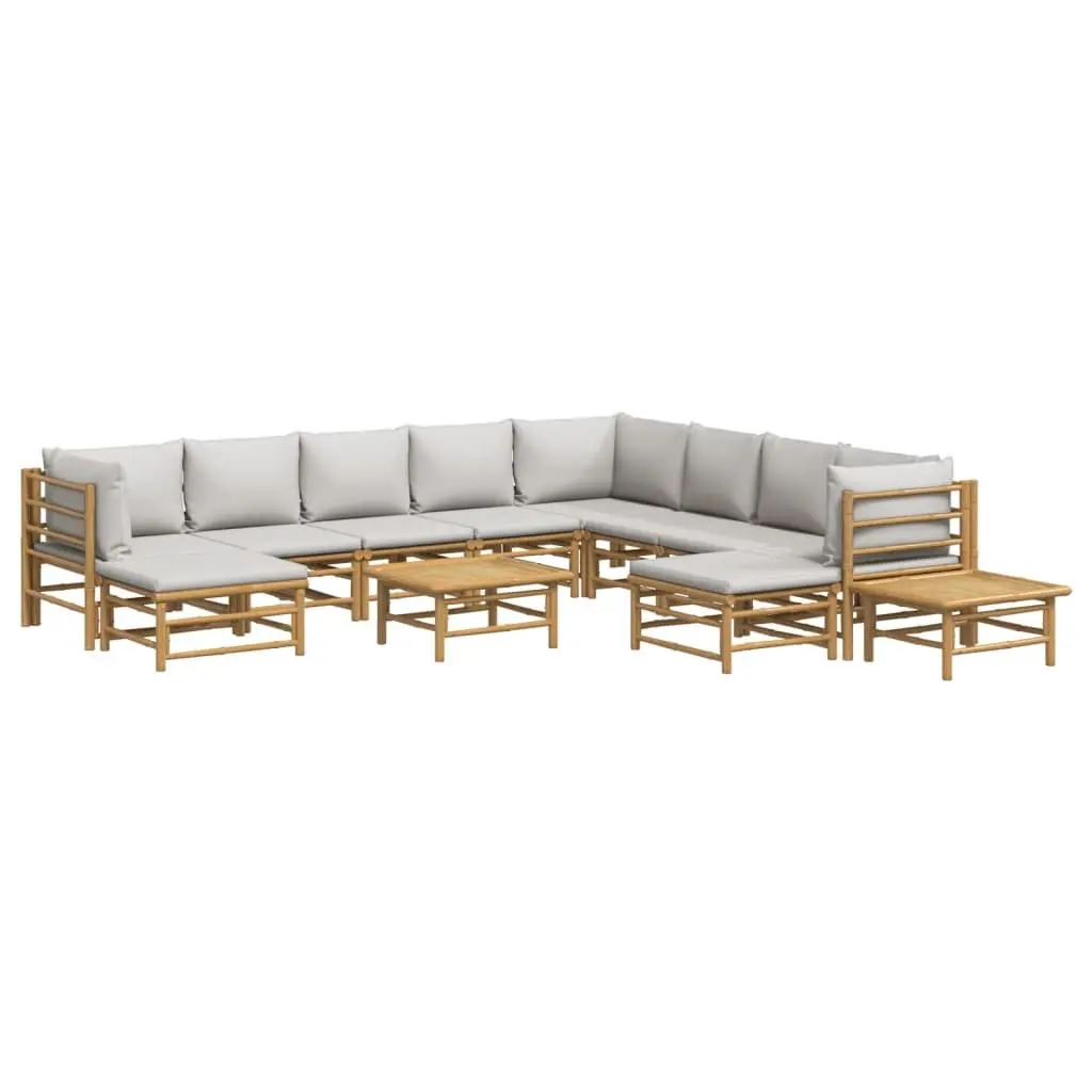 Bamboo Garden Lounge Set 12 Piece Outdoor Furniture with Grey Cushions Modular