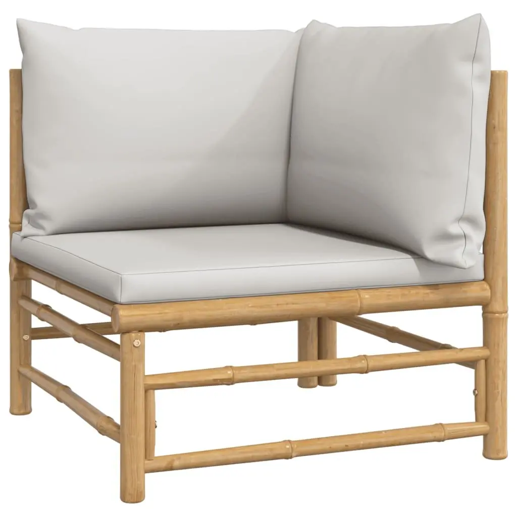 Bamboo Garden Lounge Set 12 Piece Outdoor Furniture with Grey Cushions Modular