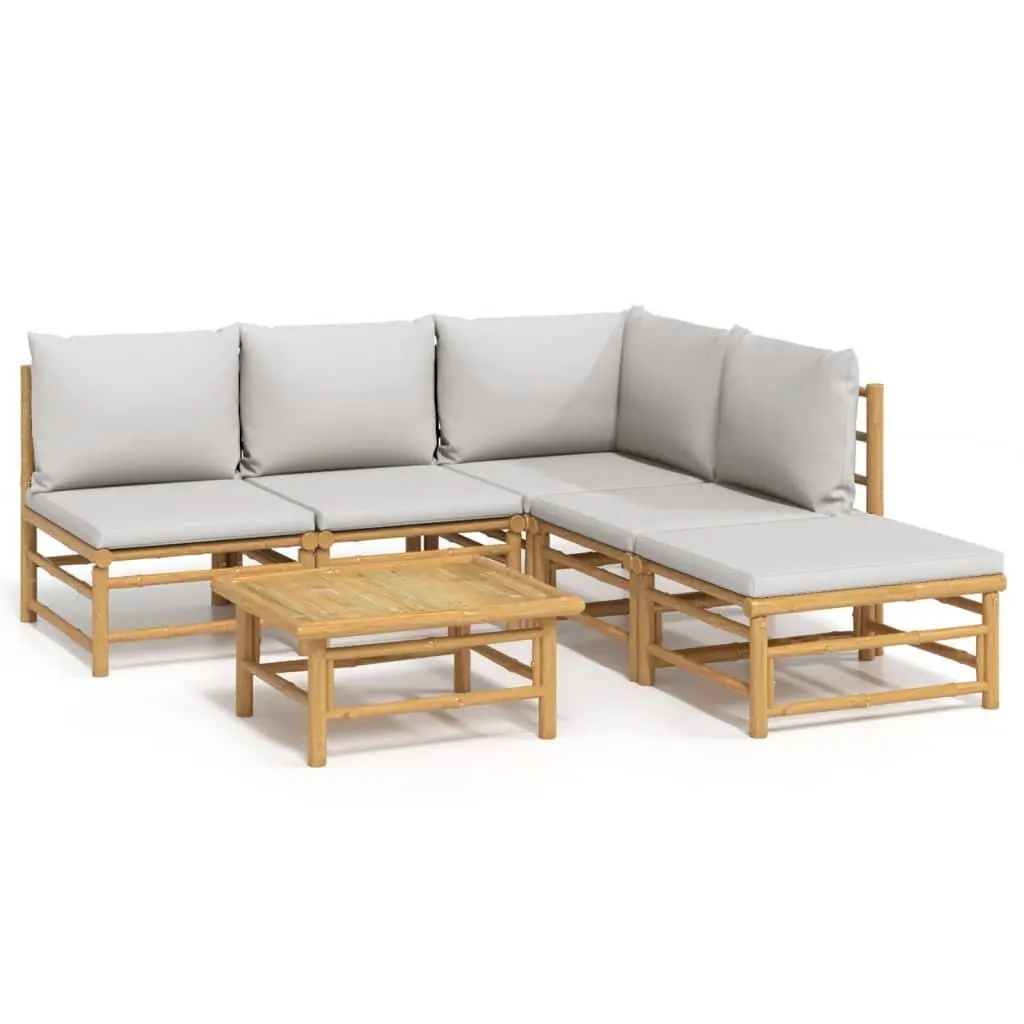 Bamboo Garden Lounge Set 6 Piece Modular Outdoor Furniture Patio Sofa with Cushions