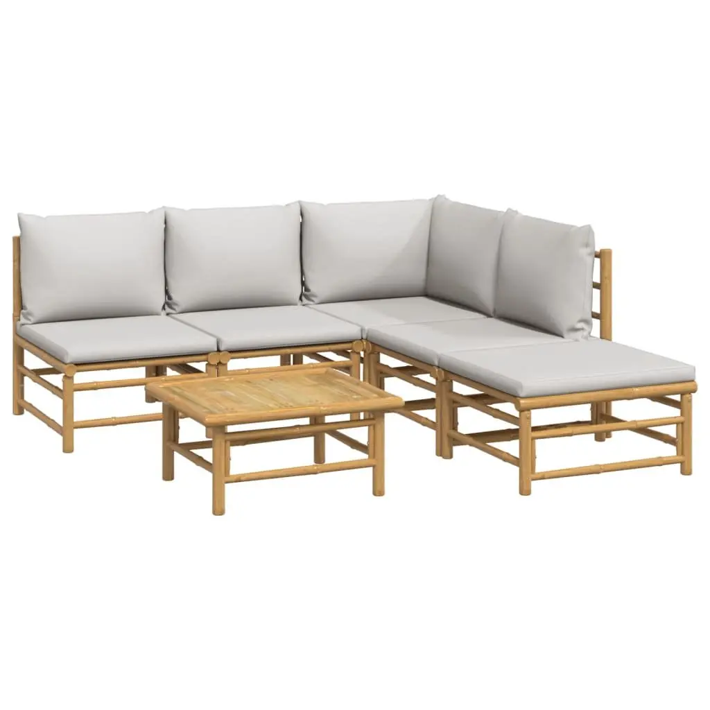 Bamboo Garden Lounge Set 6 Piece Modular Outdoor Furniture Patio Sofa with Cushions