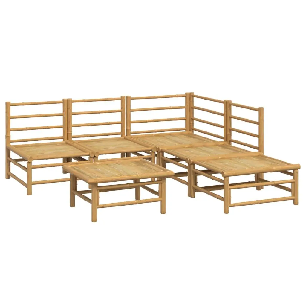 Bamboo Garden Lounge Set 6 Piece Modular Outdoor Furniture Patio Sofa with Cushions
