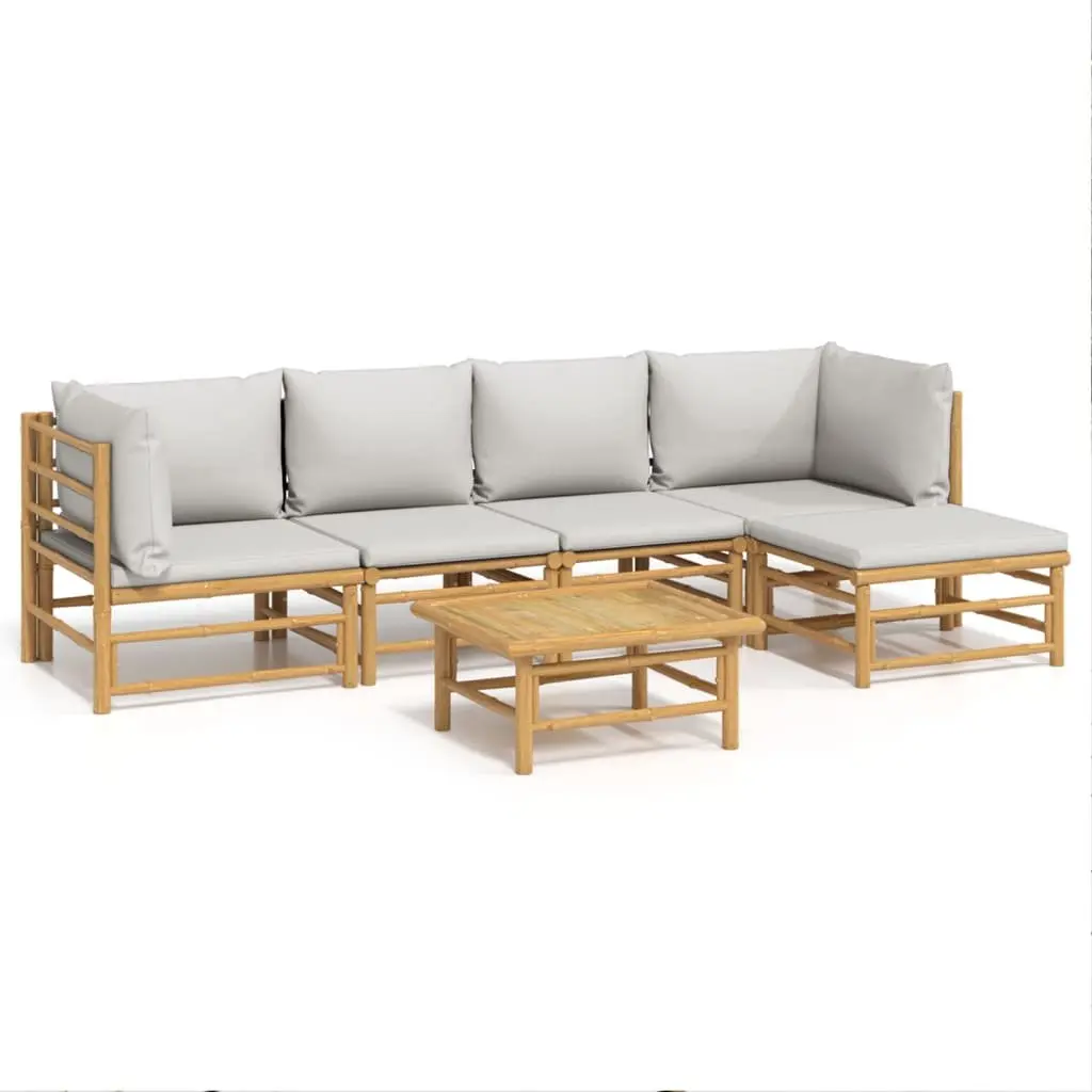 Bamboo Garden Lounge Set Modular Outdoor Furniture 6 Piece with Cushions Backrest