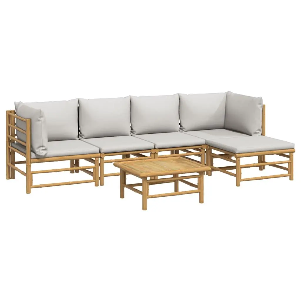 Bamboo Garden Lounge Set Modular Outdoor Furniture 6 Piece with Cushions Backrest