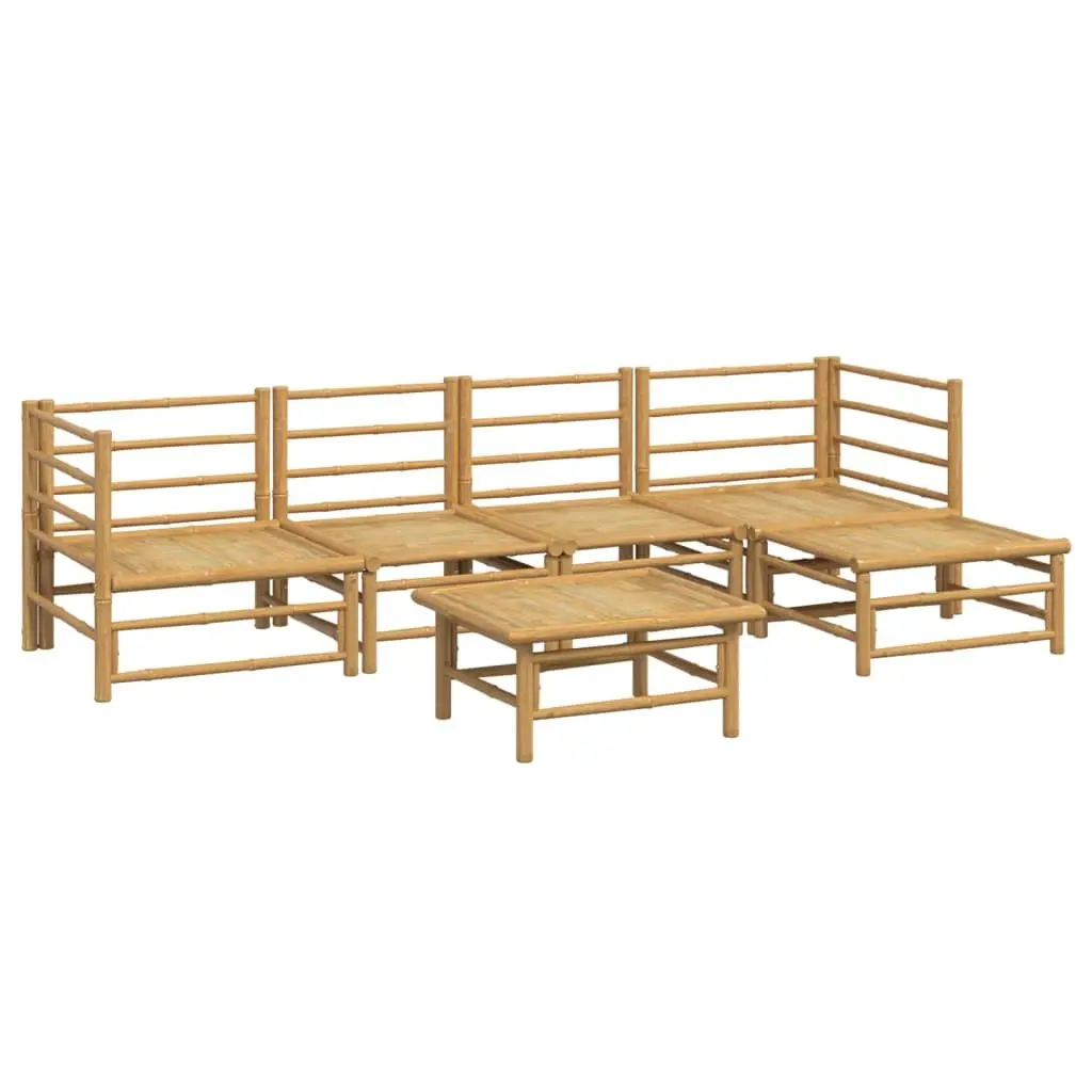 Bamboo Garden Lounge Set Modular Outdoor Furniture 6 Piece with Cushions Backrest