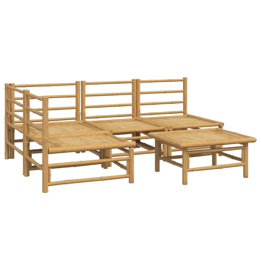 5 Piece Bamboo Garden Lounge Set Outdoor Furniture with Light Grey Cushions