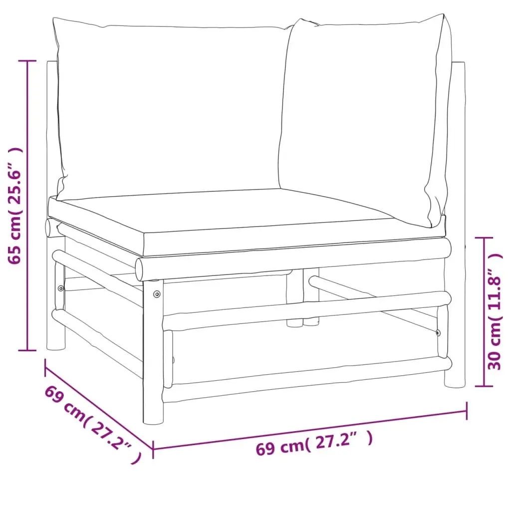 5 Piece Bamboo Garden Lounge Set Outdoor Furniture with Light Grey Cushions