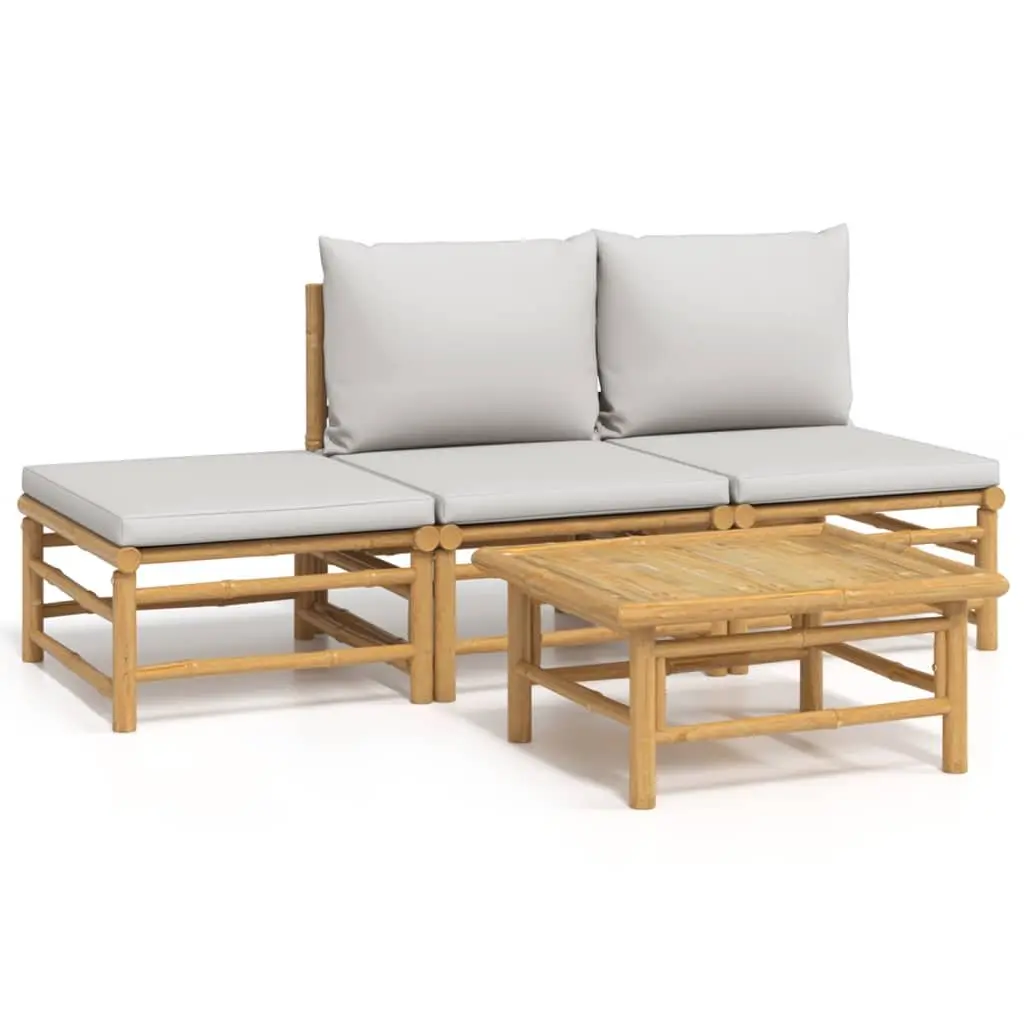 4 Piece Modular Bamboo Outdoor Lounge Set with Cushions Brown