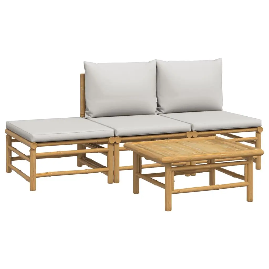 4 Piece Modular Bamboo Outdoor Lounge Set with Cushions Brown