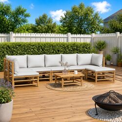 Outdoor Garden Lounge Set 8 Piece Bamboo Furniture with Cushions Patio Sofa