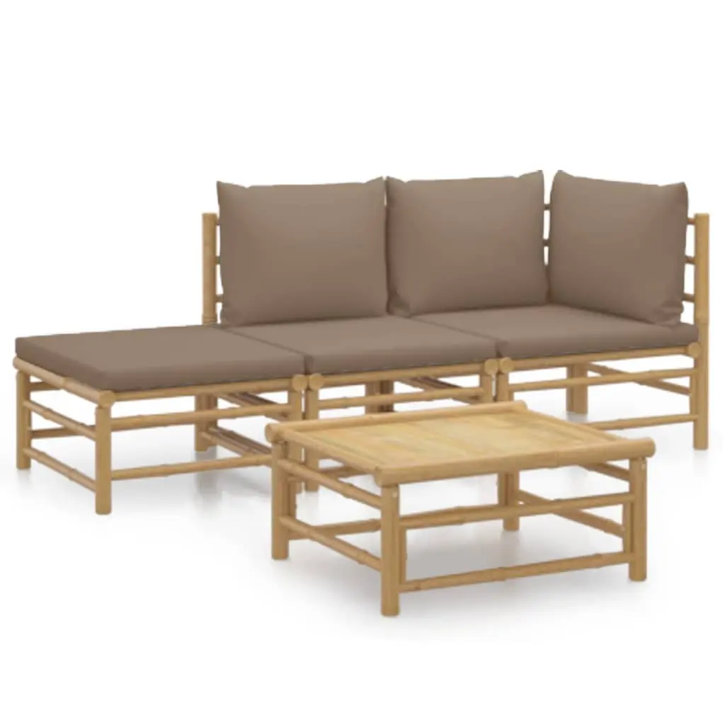 4 Piece Outdoor Lounge Set Bamboo Garden Furniture Sofa Table with Cushions