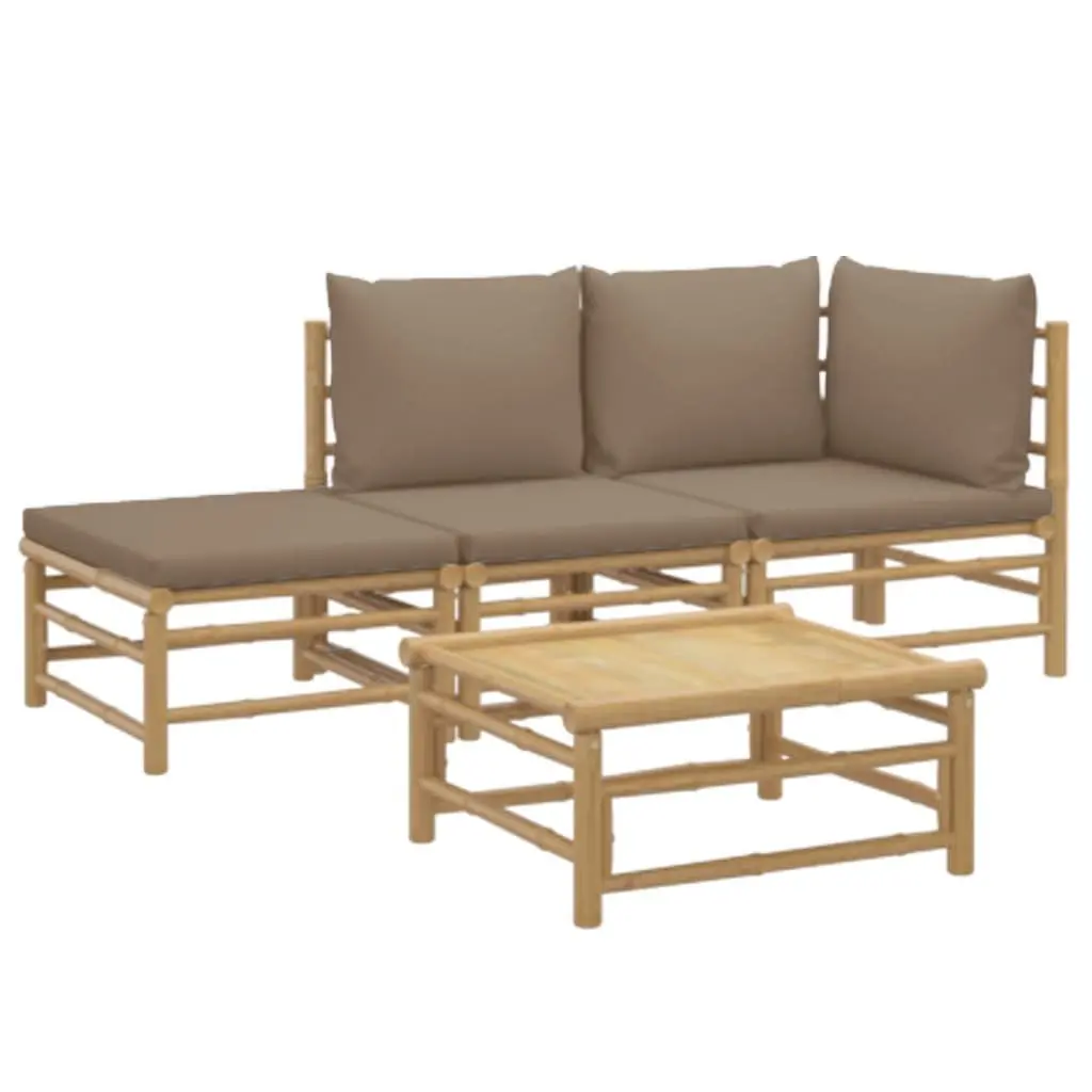 4 Piece Outdoor Lounge Set Bamboo Garden Furniture Sofa Table with Cushions