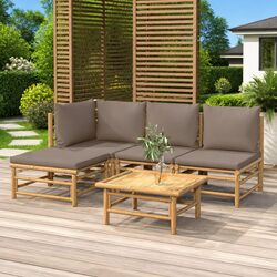 5 Piece Bamboo Garden Lounge Set Outdoor Furniture with Taupe Cushions Sofa