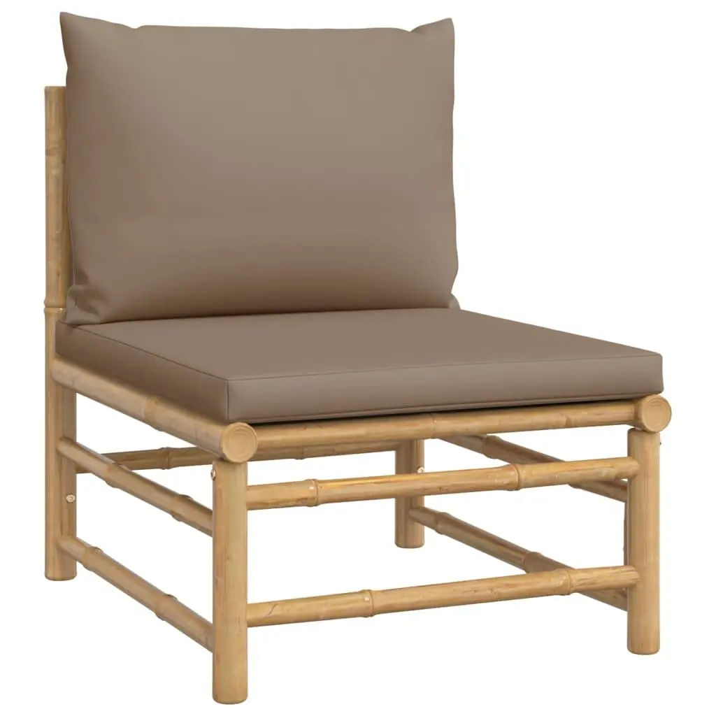 5 Piece Bamboo Garden Lounge Set Outdoor Furniture with Taupe Cushions Sofa