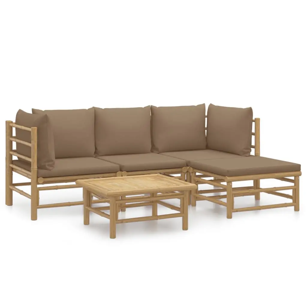 5 Piece Outdoor Bamboo Lounge Set with Cushions Flexible Arrangement Brown