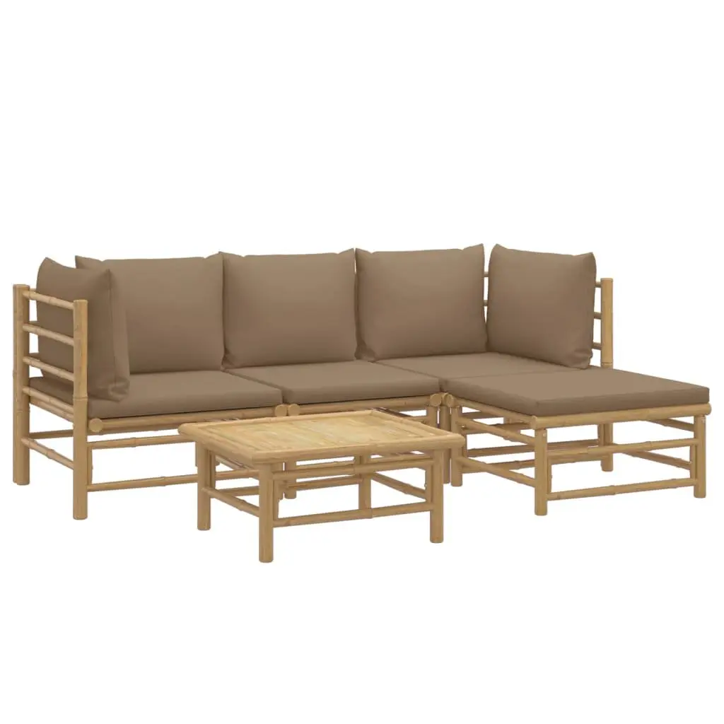 5 Piece Outdoor Bamboo Lounge Set with Cushions Flexible Arrangement Brown