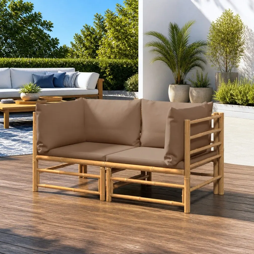 Bamboo Corner Sofa Set Modular Outdoor Furniture 2 pcs with Cushions