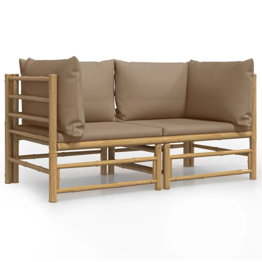 Bamboo Corner Sofa Set Modular Outdoor Furniture 2 pcs with Cushions