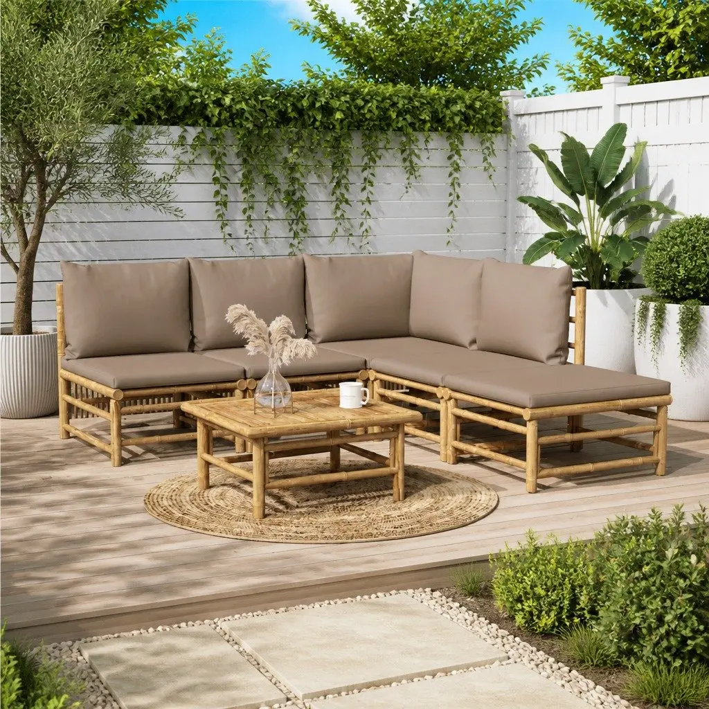 Garden Lounge Set Bamboo Outdoor Furniture 6 Piece with Cushions