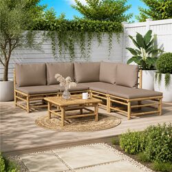 Garden Lounge Set 6 Piece Bamboo Outdoor Furniture with Cushions Patio Sofa