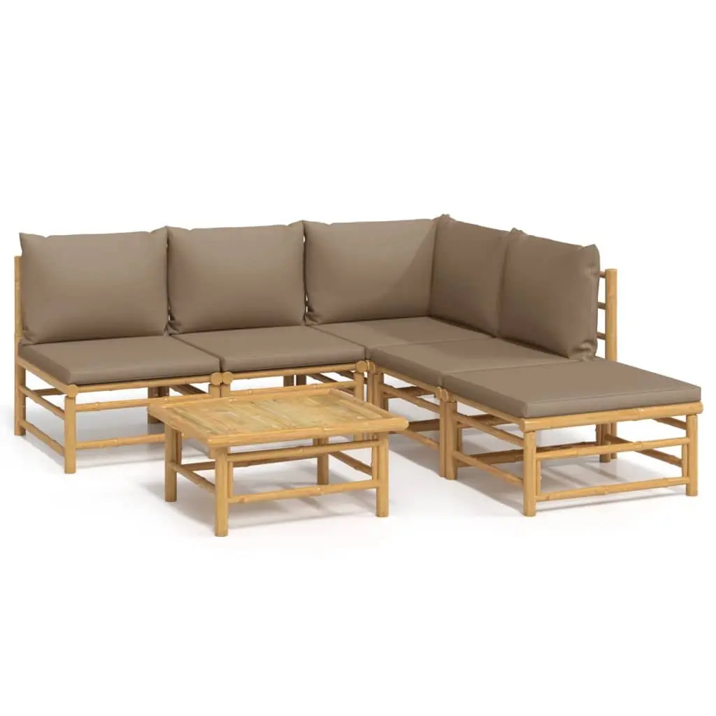 Garden Lounge Set Bamboo Outdoor Furniture 6 Piece with Cushions