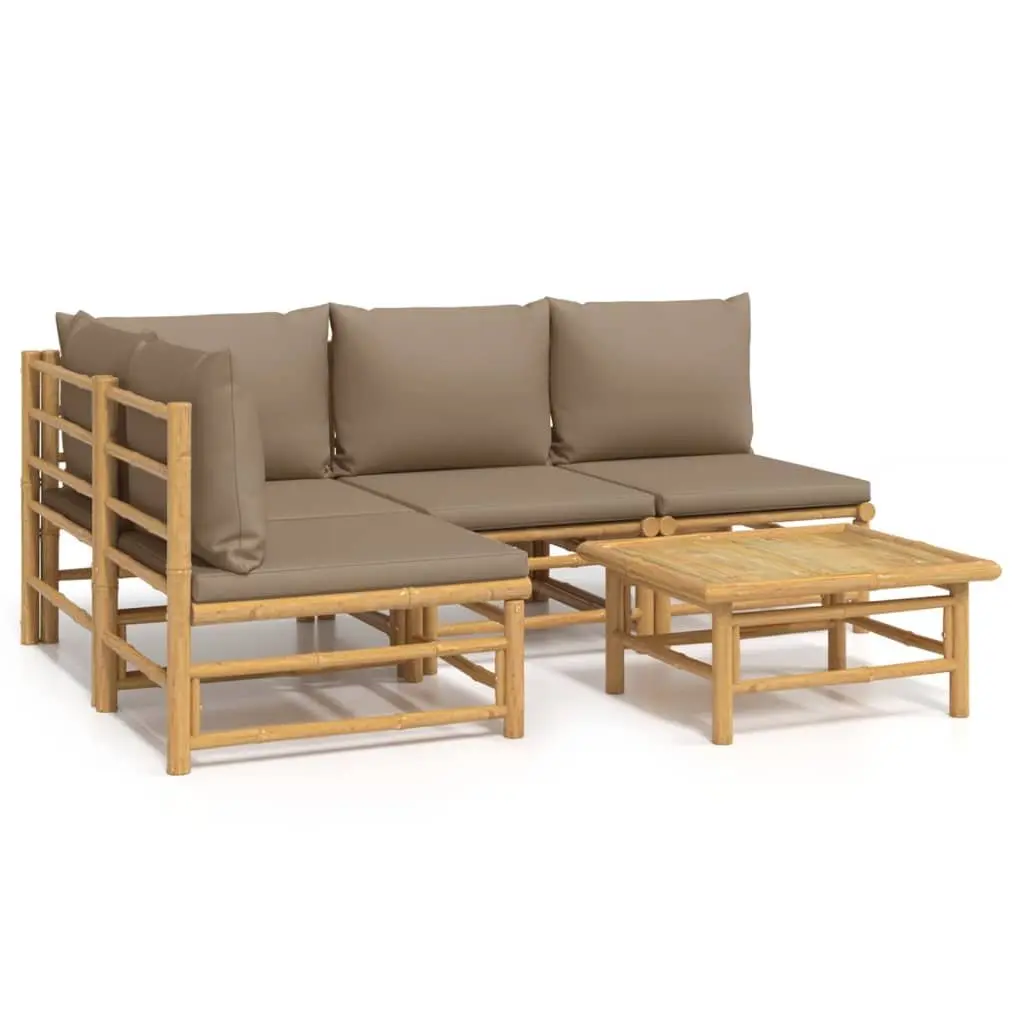 Bamboo Garden Lounge Set 5 Piece Outdoor Furniture with Taupe Cushions