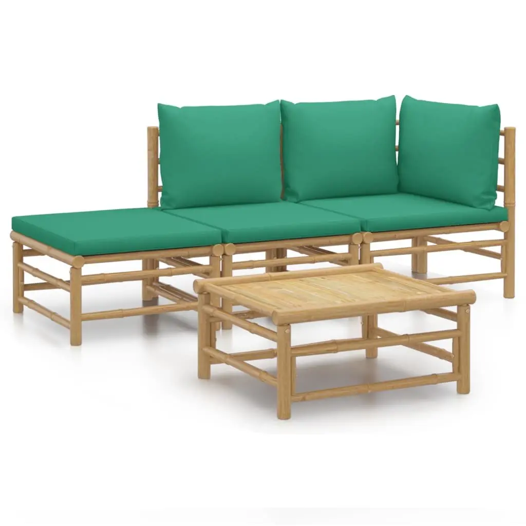 4 Piece Bamboo Garden Lounge Set Outdoor Furniture with Cushions Brown