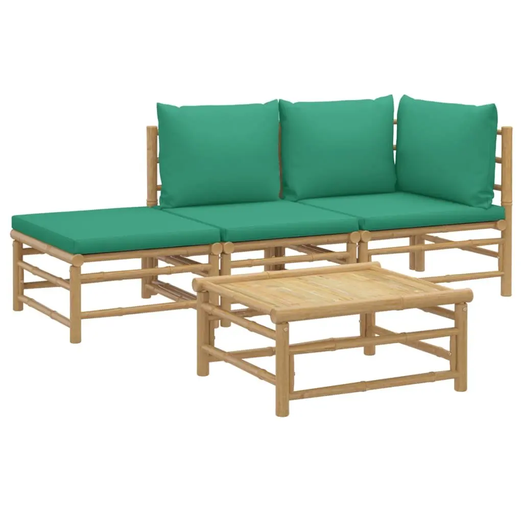 4 Piece Bamboo Garden Lounge Set Outdoor Furniture with Cushions Brown