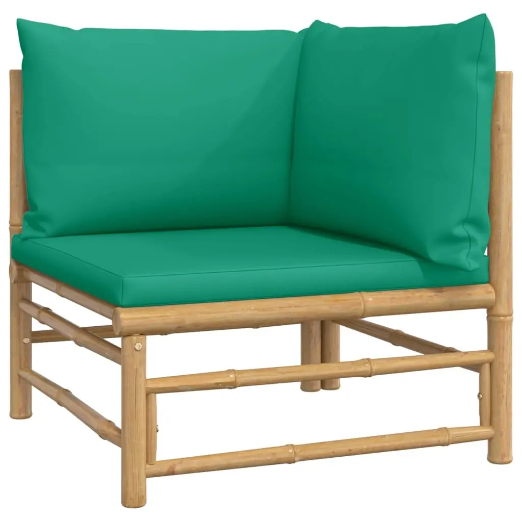5 Piece Bamboo Garden Lounge Set Modular Outdoor Furniture with Green Cushions Brown