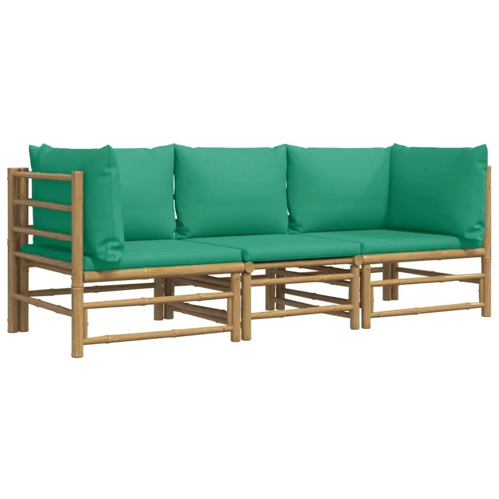 3 Piece Bamboo Garden Lounge Set Outdoor Furniture Patio Sofa with Green